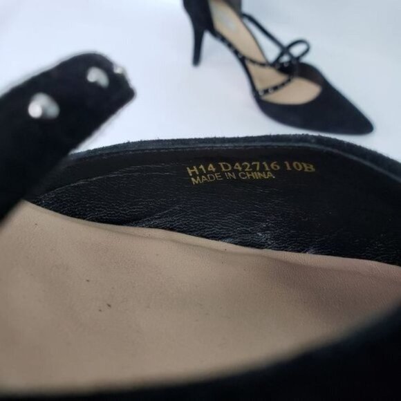 Cole Haan Black Suede Heels Stud Detail Size 10B Ankle Strap Cocktail Wedding - Picture 12 of 15